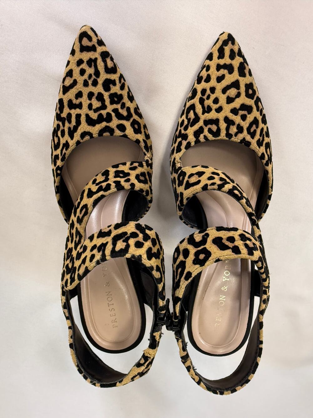 Preston & York Size 6 Leopard Print Pointed Toe Slingback Heels Strappy Pumps